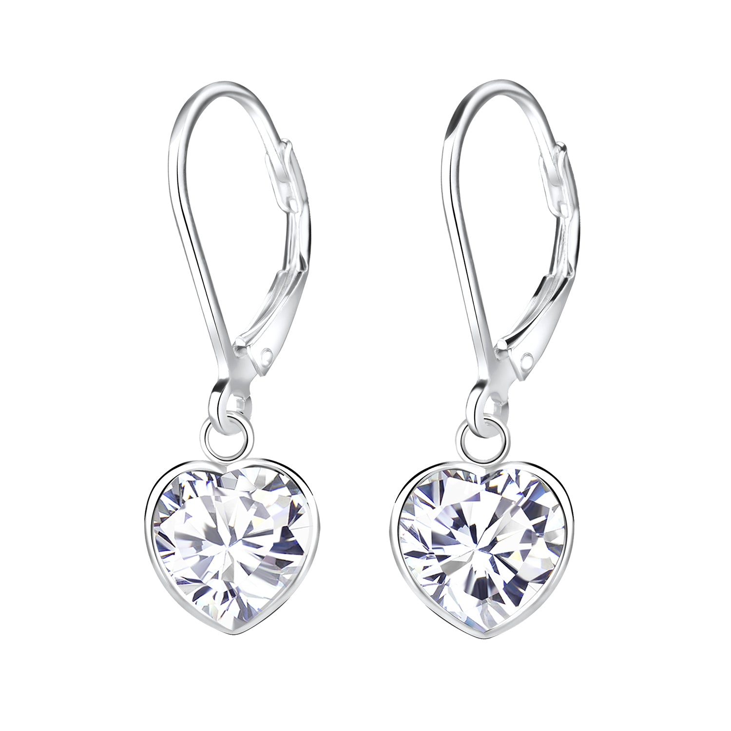 Melchior Jewellery kids heart shaped drop earrings in silver with sparkling crystal hearts