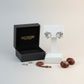 Melchior Jewellery kids heart shaped horse stud earrings in silver displayed on white stand with branded black box