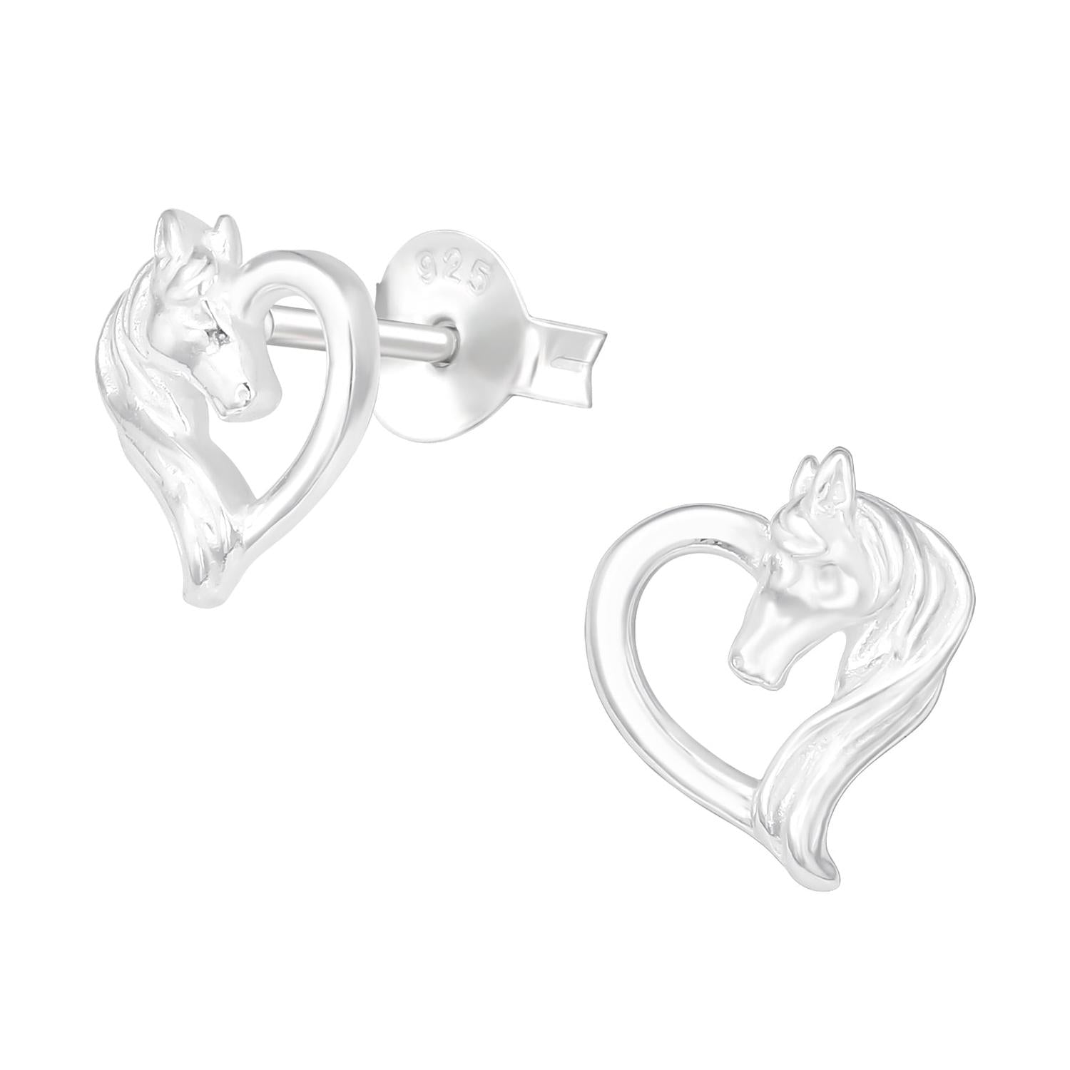 Melchior Jewellery kids horse stud earrings sterling silver with heart-shaped design for girls