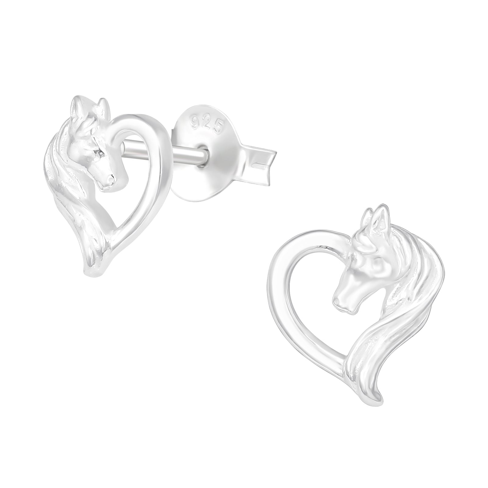 Melchior Jewellery kids horse stud earrings sterling silver with heart-shaped design for girls