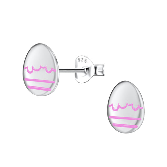 Melchior Jewellery kids hypoallergenic stud easter earrings in silver with pink egg design for women