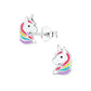 Melchior Jewellery kids hypoallergenic unicorn stud earrings with colourful rainbow mane in silver
