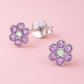 Melchior Jewellery kids lilac flower stud earrings with purple and clear stones on silver setting