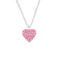 Kids pink heart necklace sterling silver pendant with pink crystals on silver chain