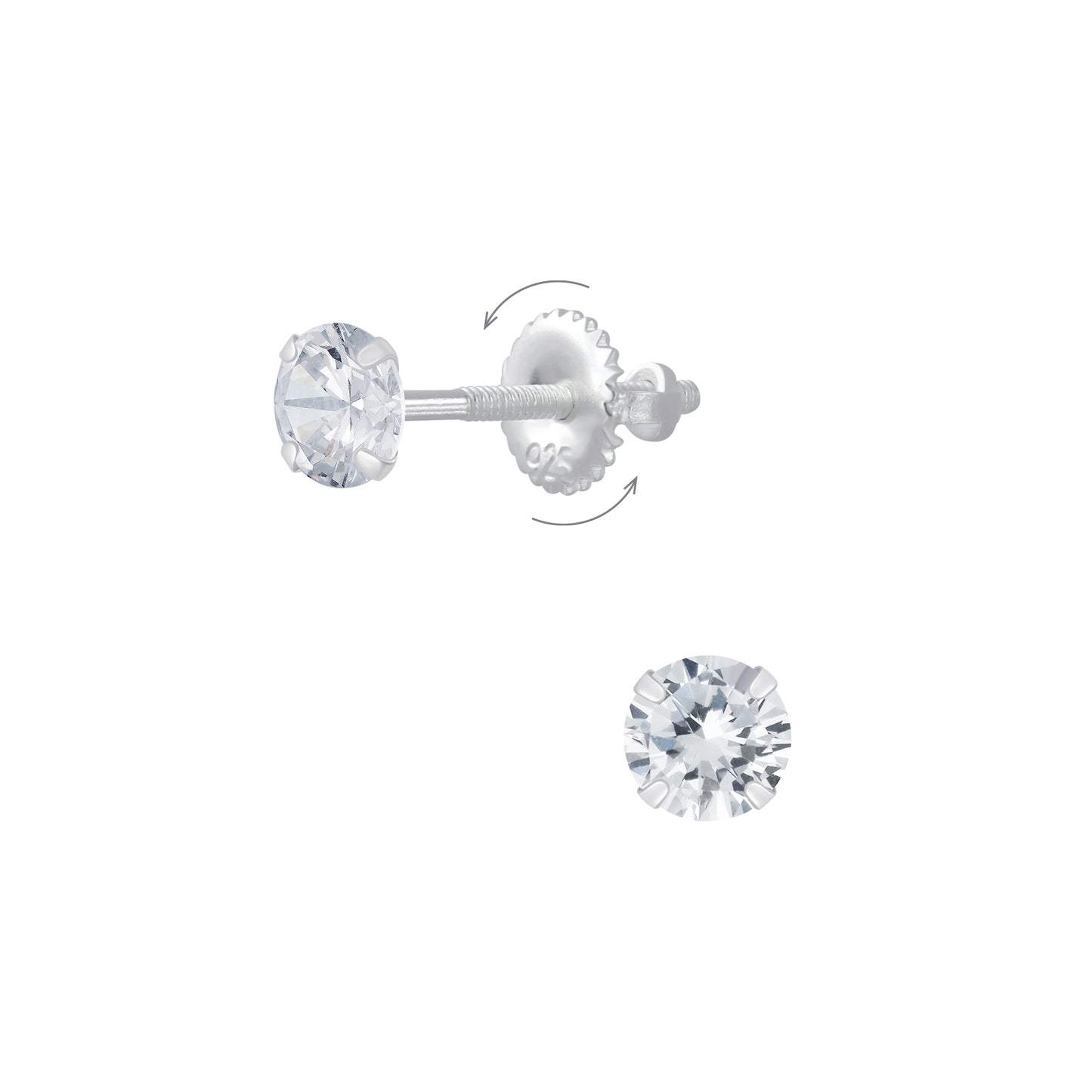 Melchior Jewellery kids screw back silver stud earrings with clear round gemstones for children