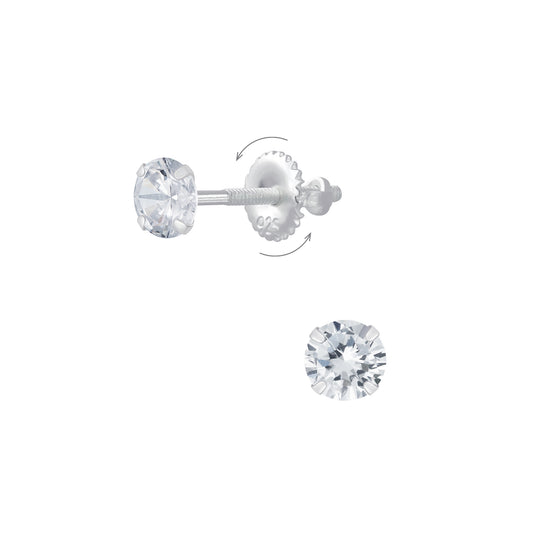 Melchior Jewellery kids screw back silver stud earrings with clear round gemstones for children