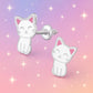 Kids silver cat screw back earrings from Melchior Jewellery with cute smiling cat design