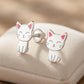 Melchior Jewellery kids silver cat screw back earrings with pink ear details for children