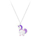 Kids unicorn pendant silver necklace with purple and pink details from Melchior Jewellery childrens necklaces