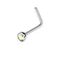 Melchior Jewellery L shaped nose ring with gemstone bezel set iridescent crystal surgical steel nose stud