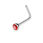 Melchior Jewellery L shaped nose ring with gemstone silver L shaped nose stud with red crystal gem