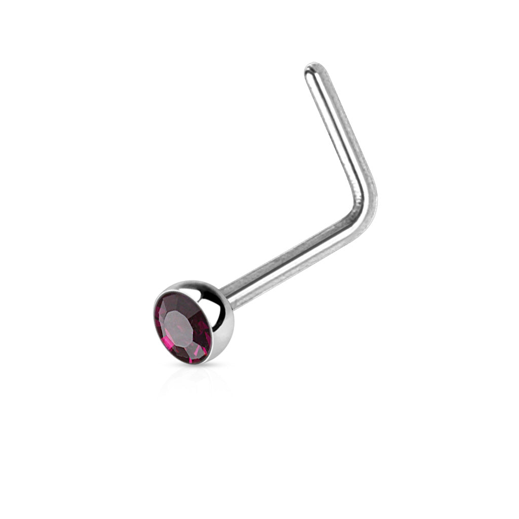 Melchior Jewellery silver L shaped nose ring with gemstone deep red bezel set stud for everyday wear