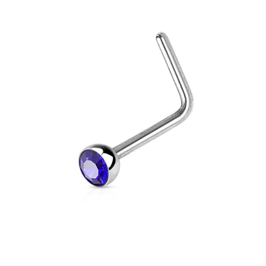 Melchior Jewellery L shaped nose ring with gemstone silver L bend nose stud with deep blue faceted gem