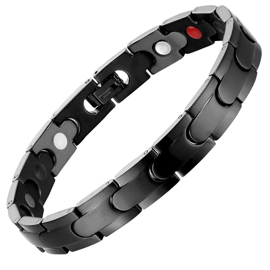 Melchior Jewellery ladies black titanium magnetic bracelet with polished interlocking links and magnetic therapy discs