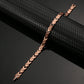 Ladies copper magnetic bracelet by Melchior Jewellery with a sleek linked design on black background