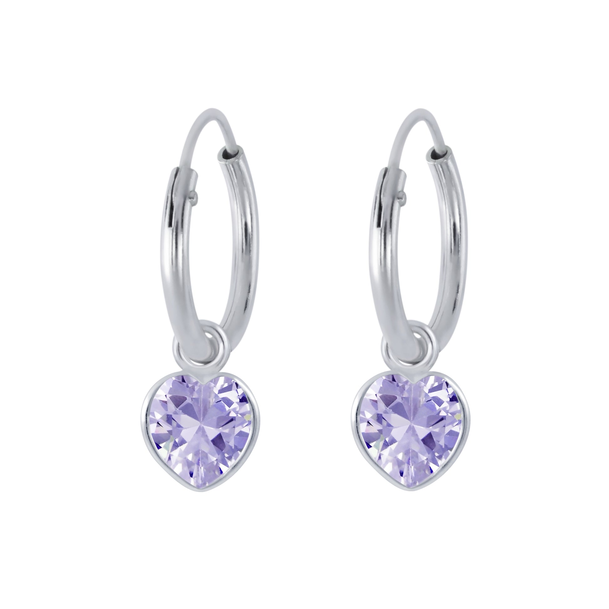 Melchior Jewellery lavender heart hoop earrings for kids with silver hoops and purple heart charms
