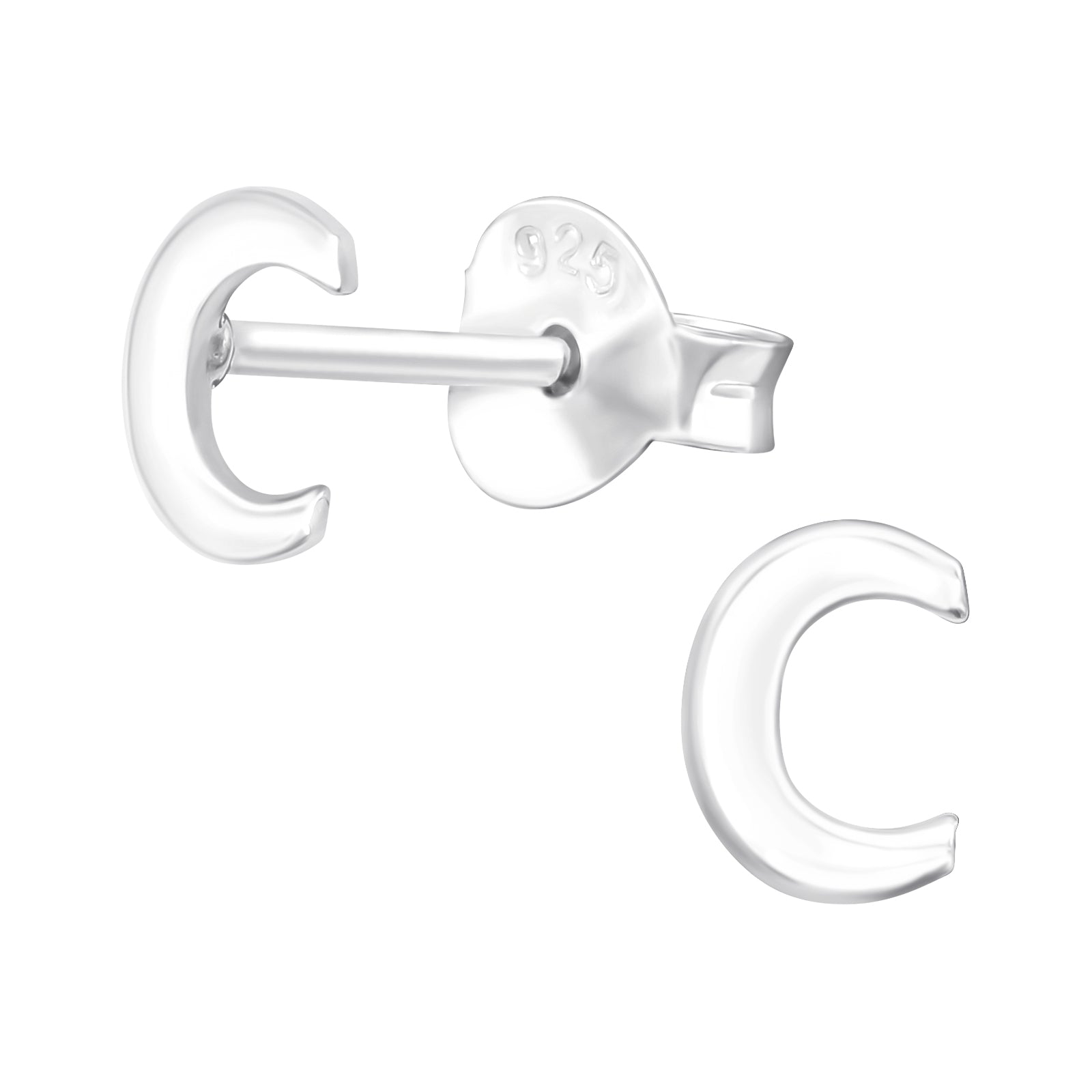 Melchior Jewellery letter C stud earrings for kids in sterling silver with secure butterfly backs