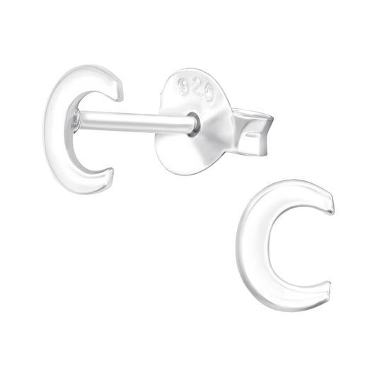 Melchior Jewellery letter C stud earrings for kids in sterling silver with secure butterfly backs