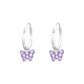 Melchior Jewellery lilac butterfly hoop earrings for kids with silver hoops and sparkling crystals