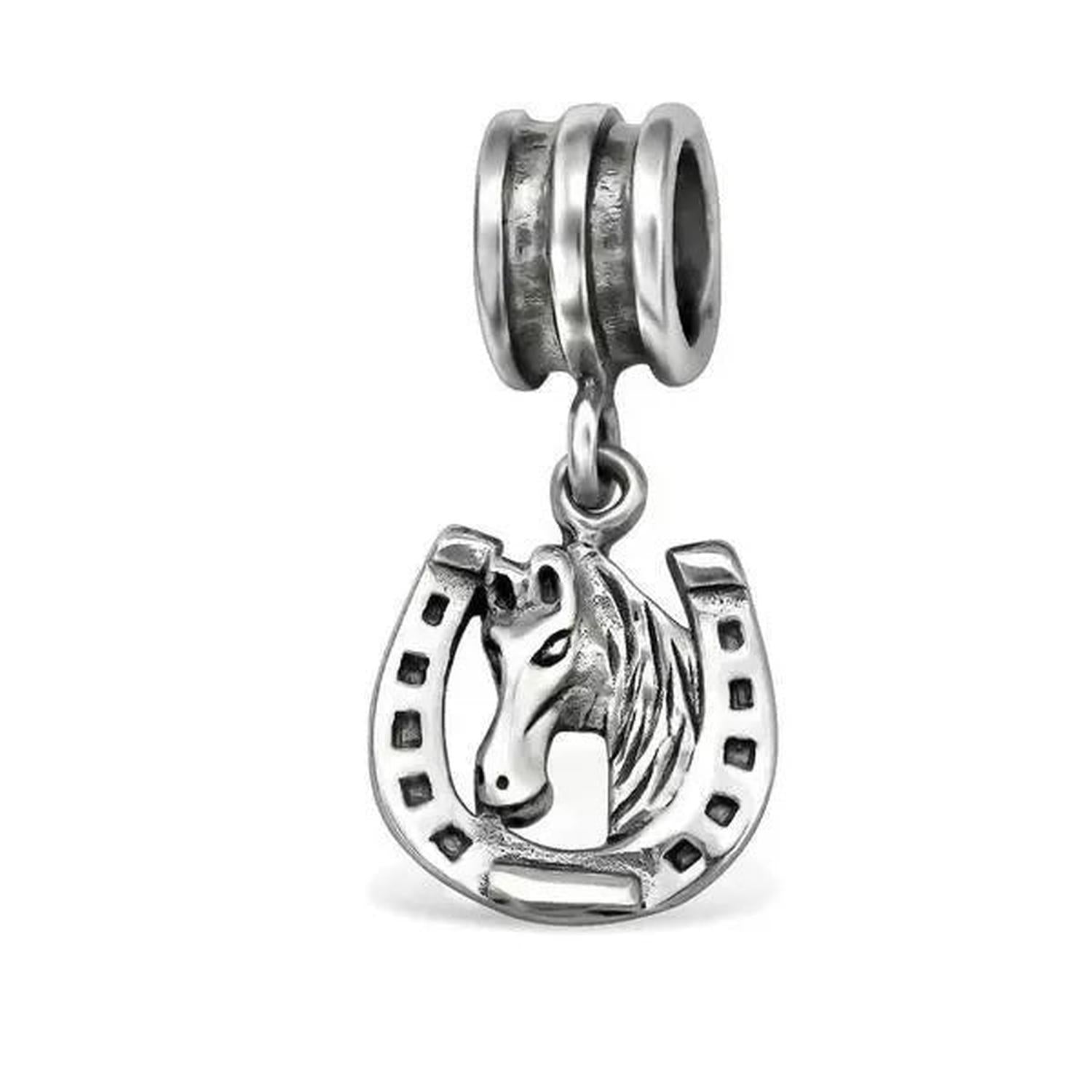 sterling silver Lucky Horseshoe Charm Bead with horse head design by Melchior Jewellery