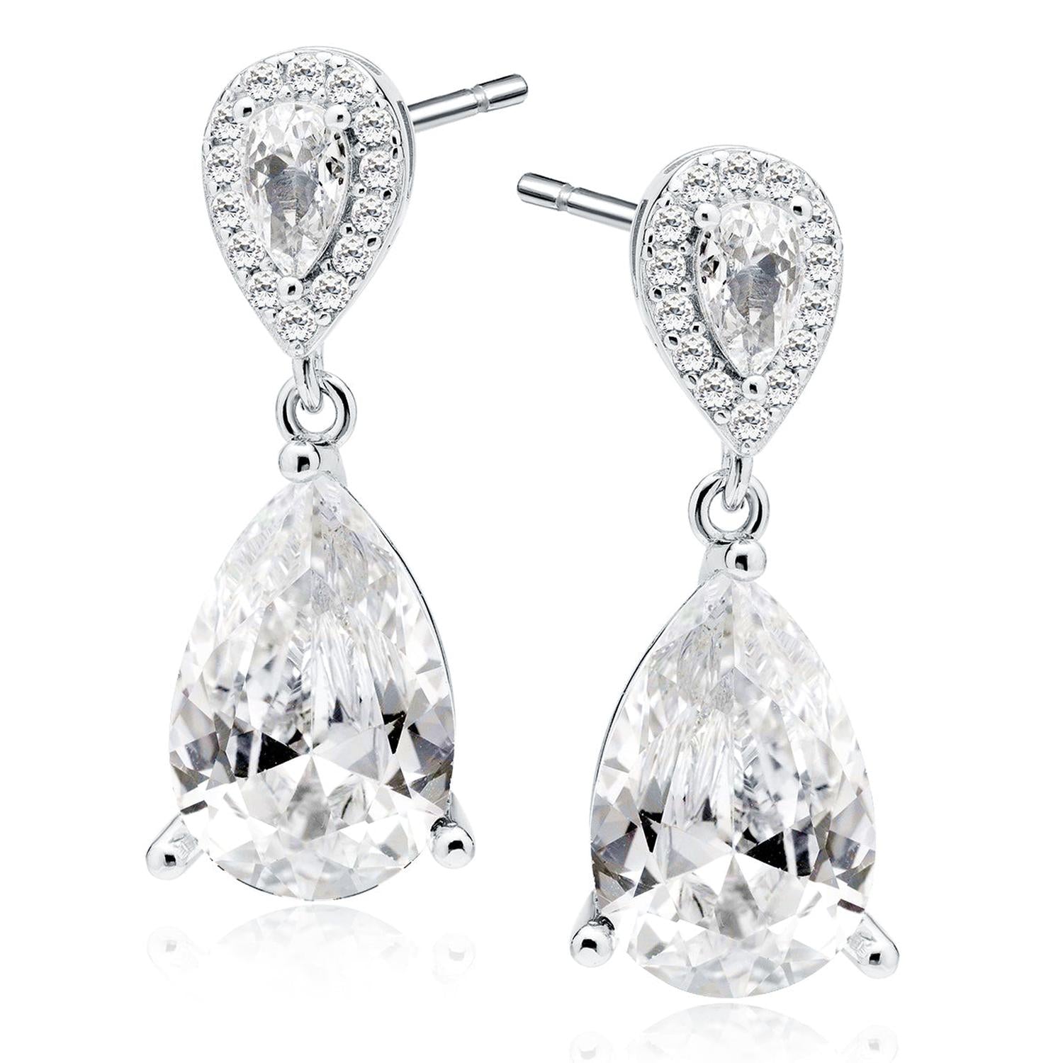 Melchior Jewellery luna wedding earrings for brides with pear-shaped sparkling crystals in silver setting