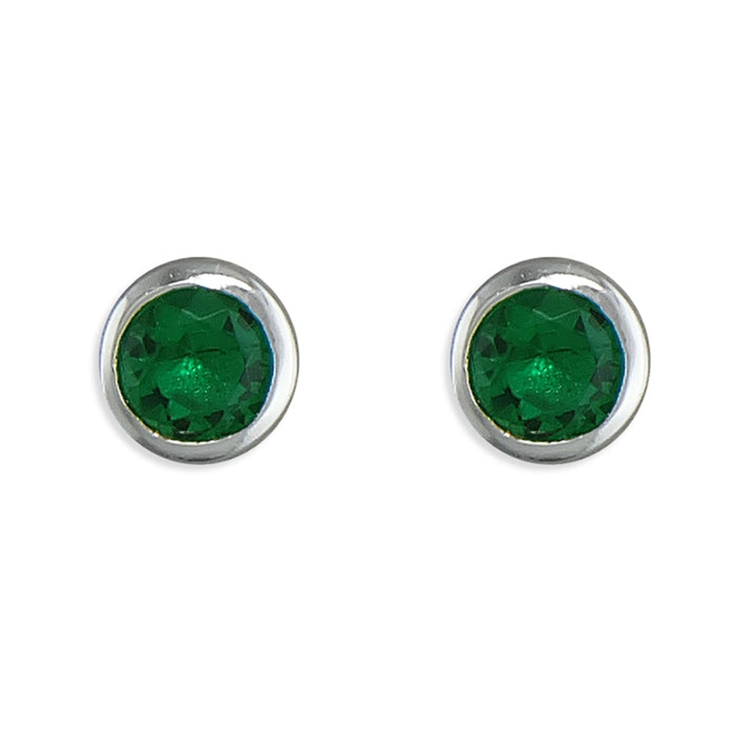 Melchior Jewellery may Birthstone Stud Earrings with vibrant green round gemstones set in polished silver