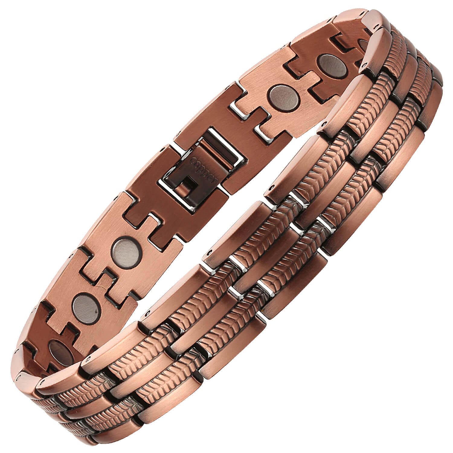 Melchior Jewellery men's copper magnetic bracelet with dual link design and built in therapy magnets