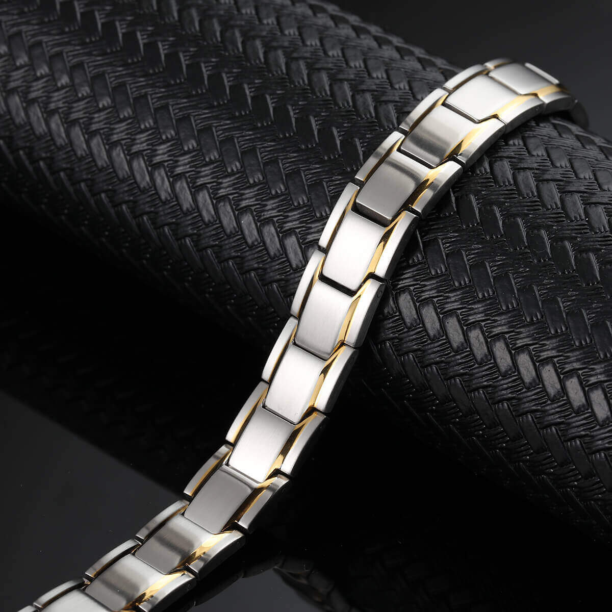 Melchior Jewellery mens gold and silver magnetic bracelet stainless steel links with gold trim