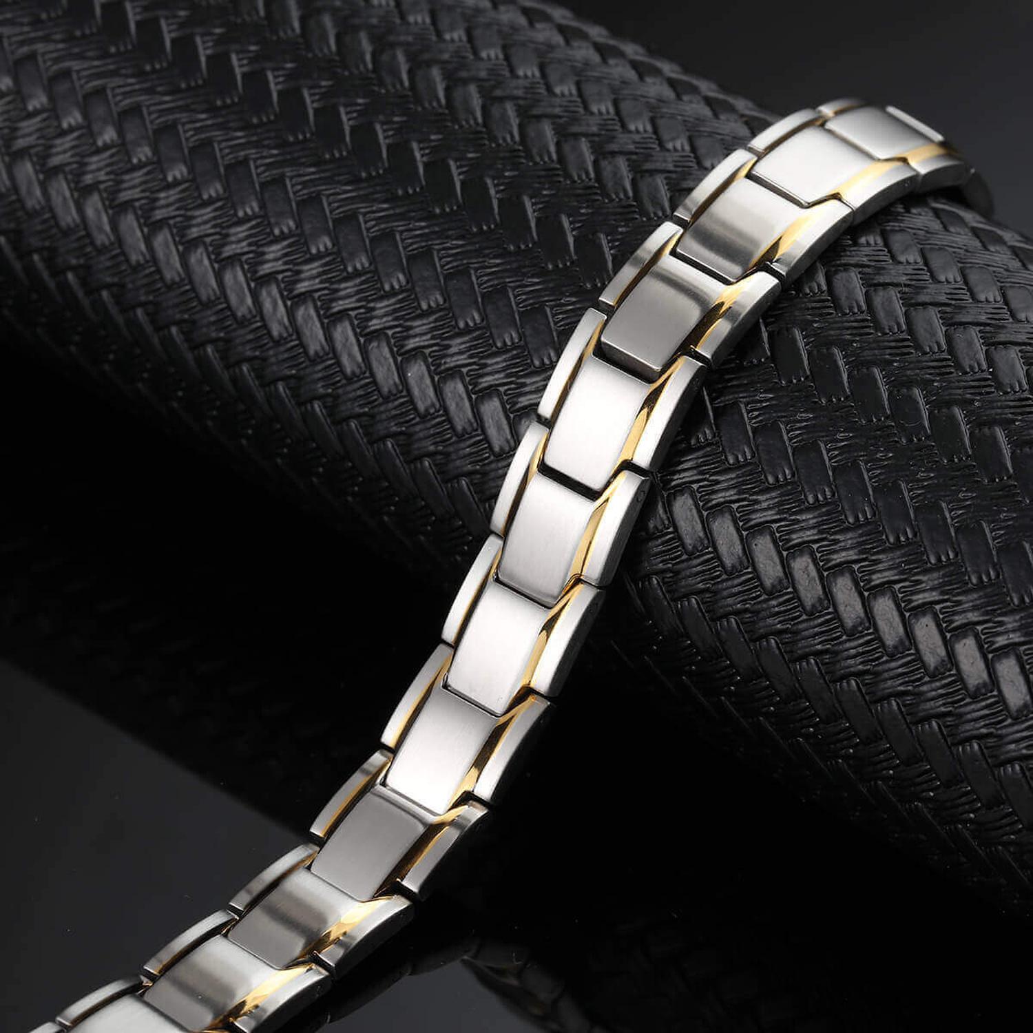 Melchior Jewellery mens gold and silver magnetic bracelet stainless steel links with gold trim
