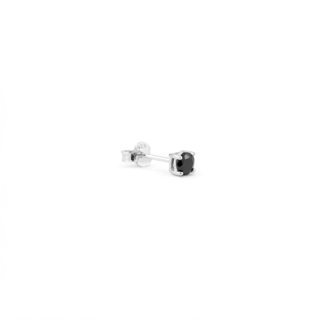 Melchior Jewellery mens sterling silver black stud earring with sleek black stone and polished silver setting