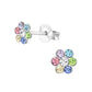 Melchior Jewellery multicoloured diamante stud earrings for girls in floral design with sterling silver backing
