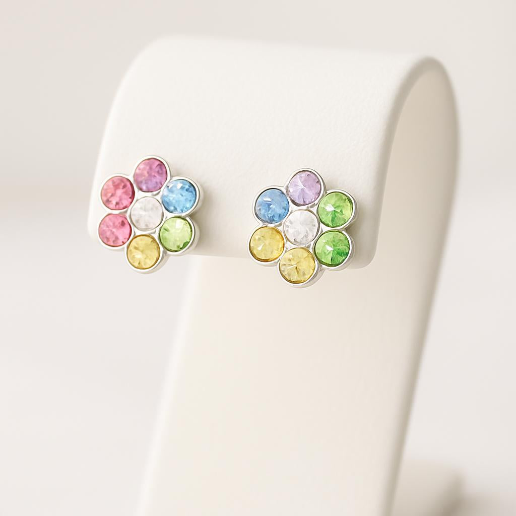 Melchior Jewellery multicoloured diamante stud earrings for girls in flower design with pastel colours