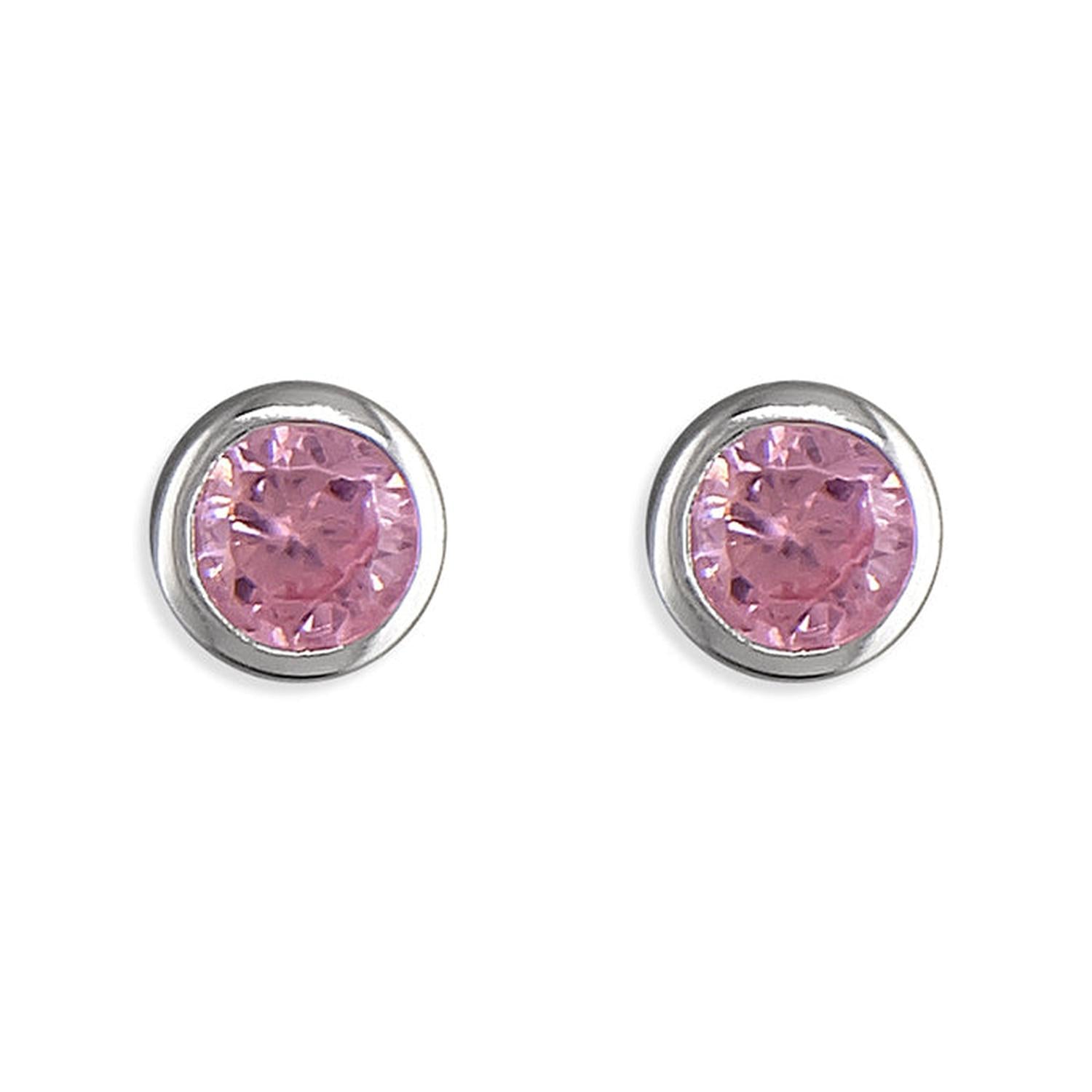 Melchior Jewellery October Birthstone Stud Earrings with pink gemstones set in silver bezel
