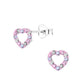 Melchior Jewellery open heart earrings for girls with pink and purple stones in sterling silver