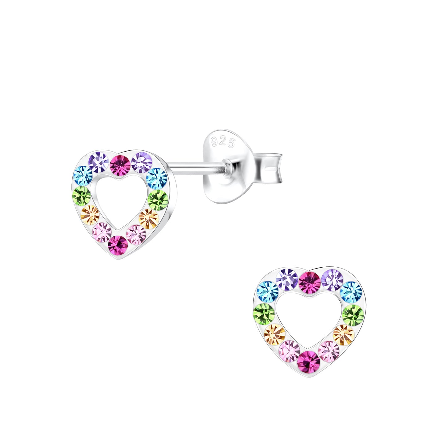 Melchior Jewellery open heart stud earrings kids with multicolour gemstones on sterling silver