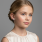 Melchior Jewellery open heart stud earrings kids worn by young girl with blue eyes and beige top