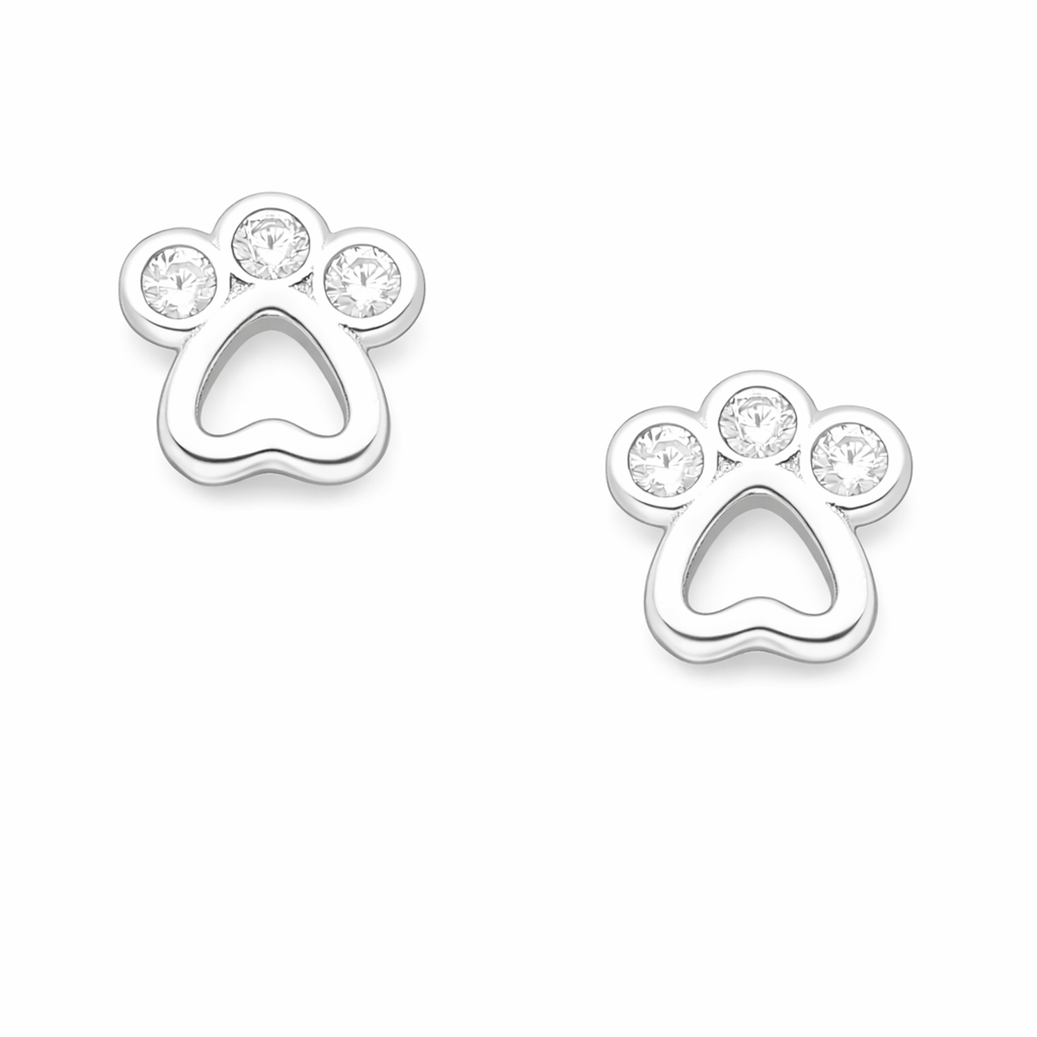 Melchior Jewellery silver paw print earrings with sparkling crystal details for women