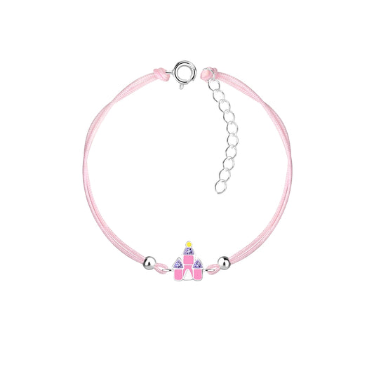 Melchior Jewellery pink castle bracelet for kids with adjustable pink cord and silver clasp