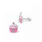 Melchior Jewellery pink cupcake stud earrings for kids in silver with bright pink enamel details