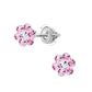 Pink flower screw back earrings for girls by Melchior Jewellery with sparkling crystal petals