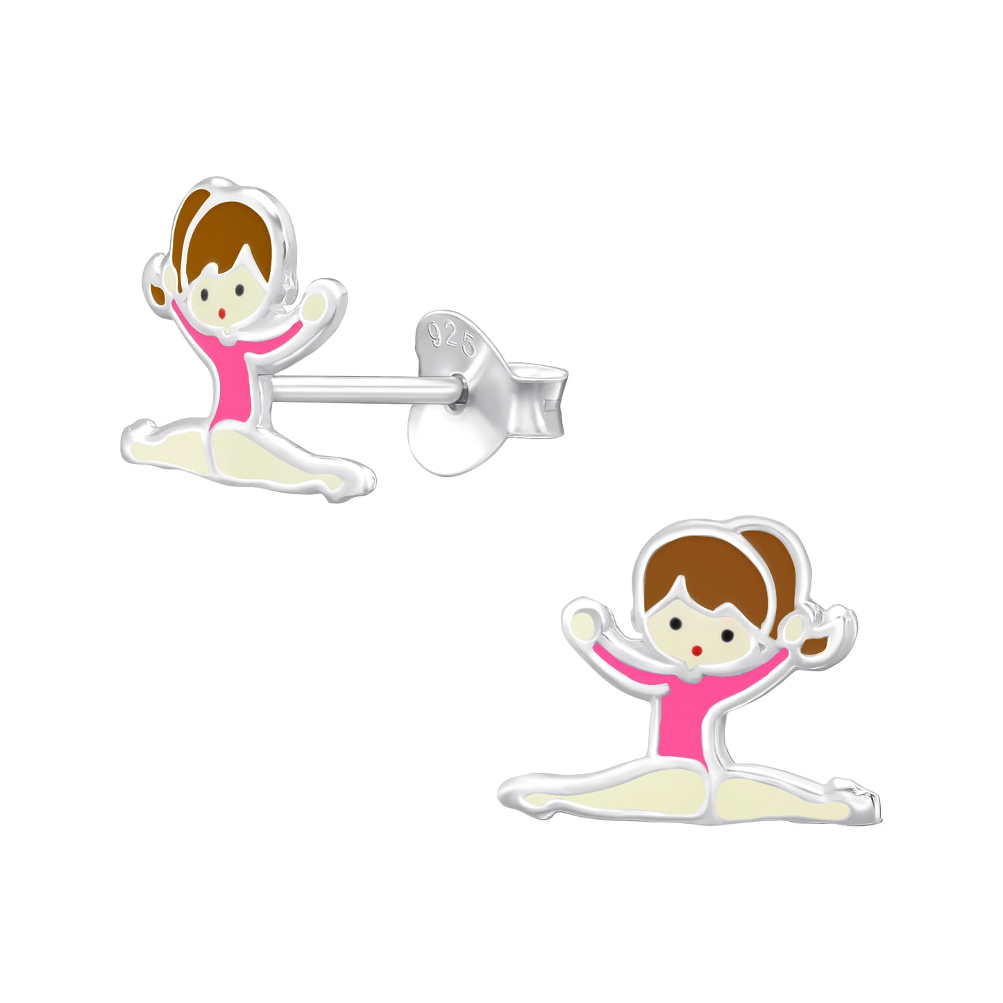 Melchior Jewellery pink gymnastics girl stud earrings for children with silver finish