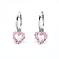 Melchior Jewellery pink open heart hoop earrings for girls with silver hoops and pink crystals