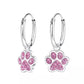 Melchior Jewellery pink paw print hoop earrings with silver hoops and pink gem paw charms