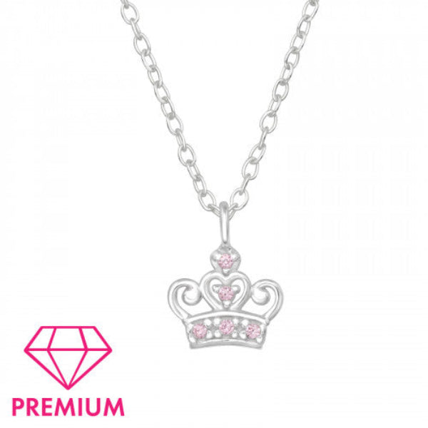 Melchior Jewellery pink princess crown necklace for children with silver chain and pink stones