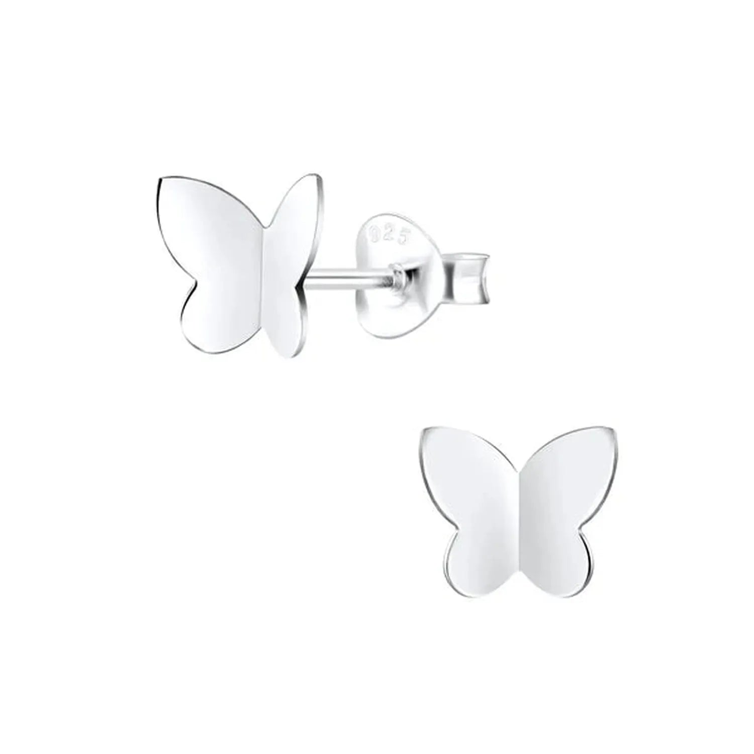 Silver Plain Butterfly Stud Earrings from Melchior Jewellery with smooth polished finish