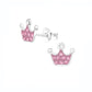 Melchior Jewellery princess pink stud earrings for kids shaped as silver crown with pink stones