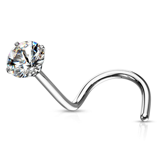 Melchior Jewellery prong set nose stud for piercing sterling silver curved post with clear round gem