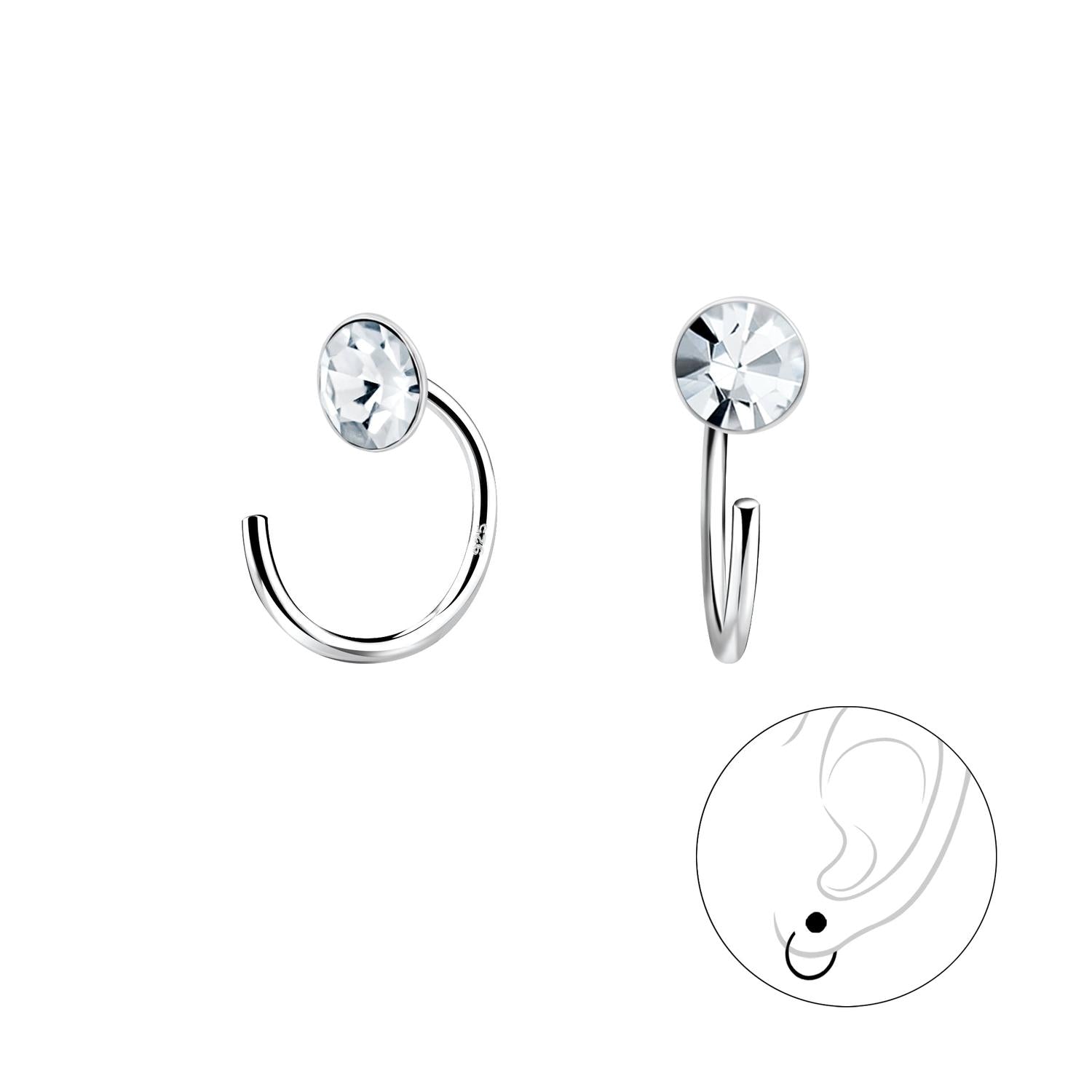 Melchior Jewellery Pull-Through CZ Ear Huggers with clear cubic zirconia stones in silver