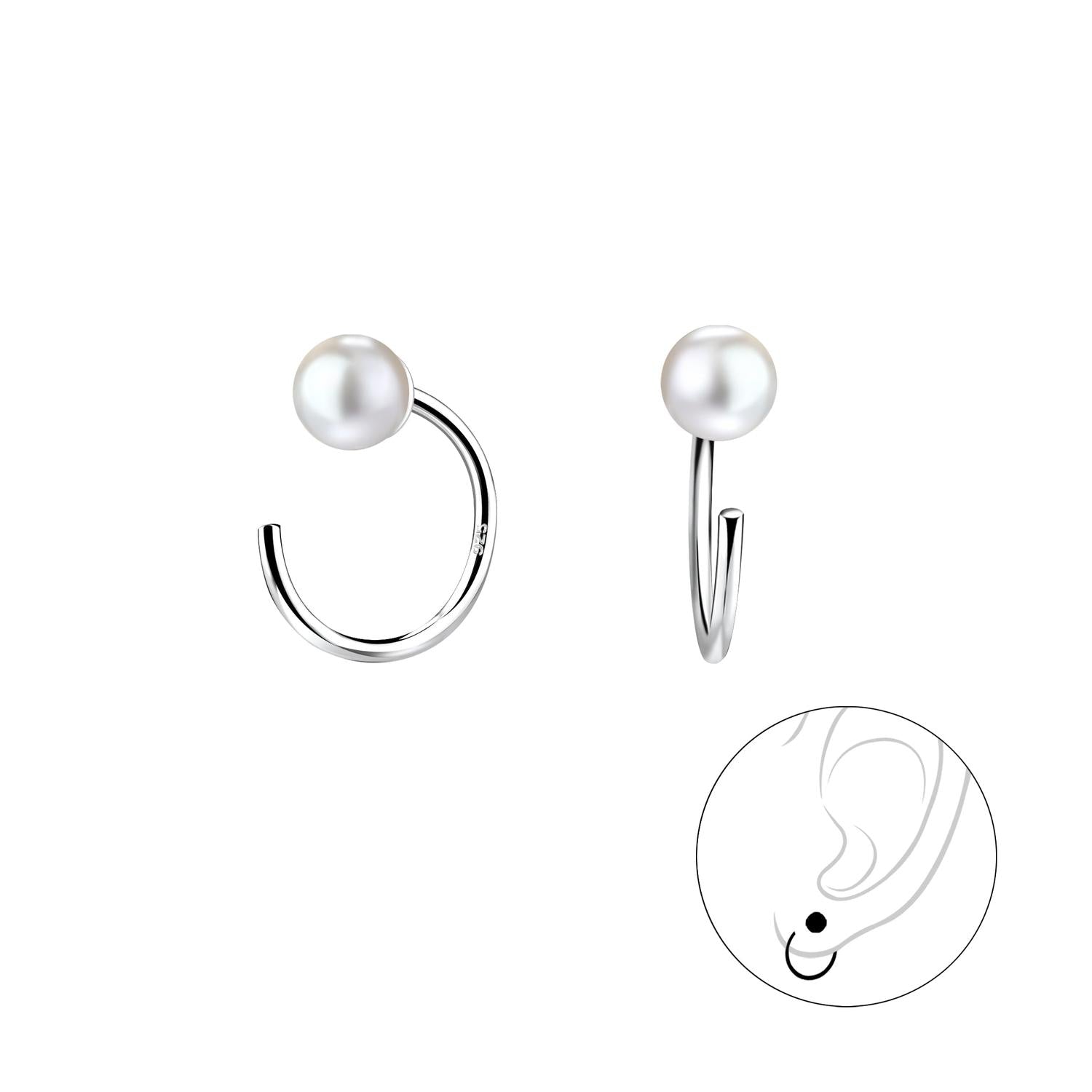 Melchior Jewellery Pull-Through Pearl Hoop Earrings with elegant silver hoop and white pearl detail