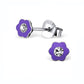 Purple CZ stud earrings for kids by Melchior Jewellery featuring flower-shaped design with clear cubic zirconia